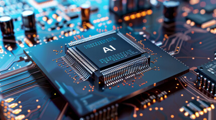 Computer chip digital circuit with the letters AI on it, artificial intelligence technology and innovation concept