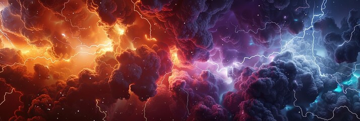 Fototapeta premium 3d rendering of colorful nebula with clouds and lightning, fantasy space background