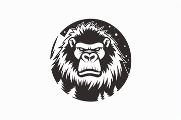 Obraz premium Black and white illustration of a gorilla's face in a circle