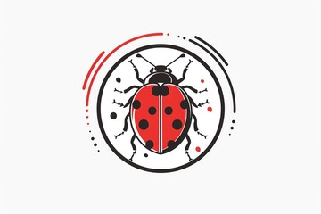 Fototapeta premium Red ladybug with black spots in a circular frame.
