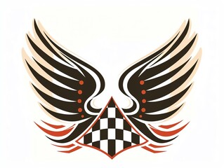 Obraz premium Abstract winged design with checkered flag motif.