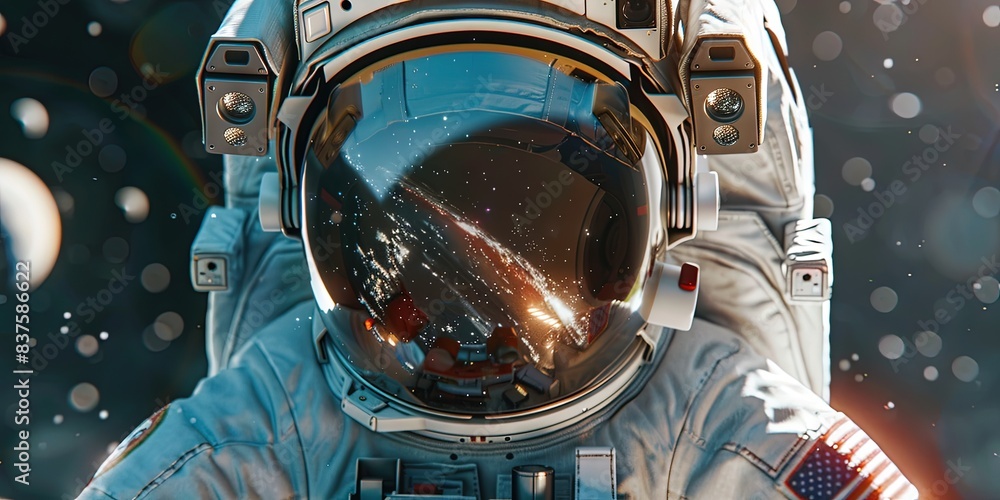 Wall mural astronaut in full space suit exploring outer space floating in the galaxy