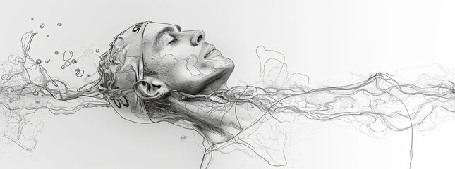 Fototapeta premium Olympic Sports. Water Polo. Sketch of a swimmer on a white background. Vector illustration. Continuous line drawing.generative ai