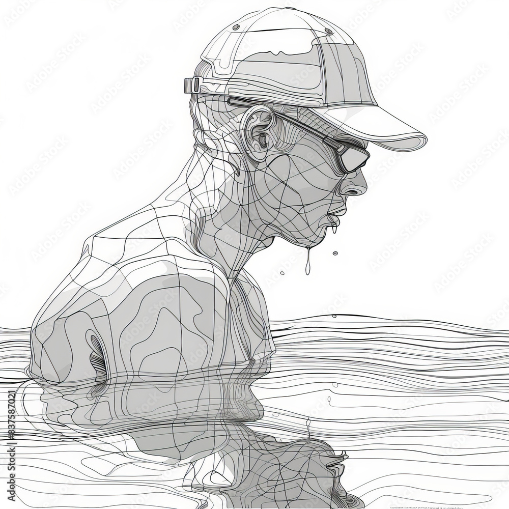 Wall mural Olympic Sports. Water Polo. Sketch of a swimmer on a white background. Vector illustration. Continuous line drawing.generative ai