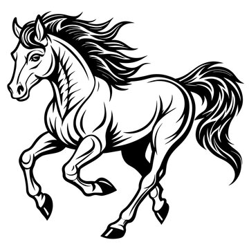 black and white running horse clip art preview