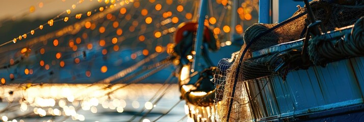 commercial fishing concept with boat on the ocean