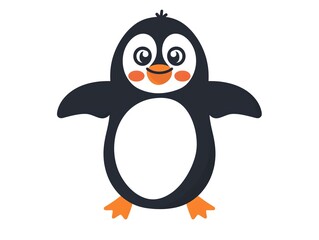 Obraz premium Cute cartoon penguin with big eyes and a smile.