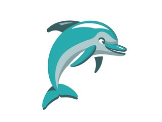 Cartoon illustration of a happy blue dolphin leaping out of the water.