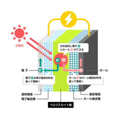 ペロブスカイト太陽電池の発電の仕組み 図解イラスト