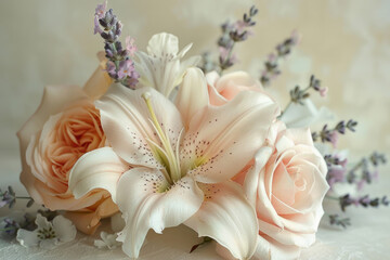 Gentle, soft-colored flowers on a cream background