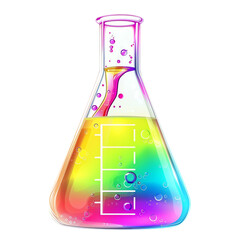 Colorful Erlenmeyer flask filled with rainbow liquids, symbolizing chemistry, science experiments...