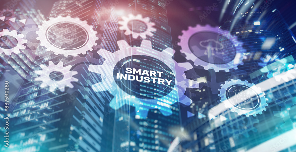 Poster smart industry. smart factory with automation and data exchange