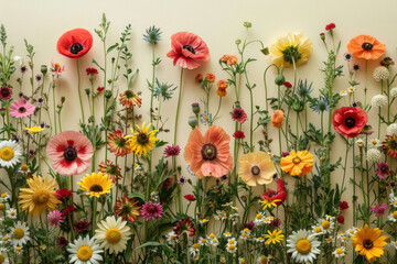 Radiant mix of garden flowers on a cream background