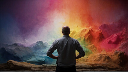 Obraz premium The Art of Nature's Palette watercolors starts creating a gradient vibrant rainbow gradient