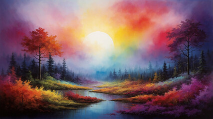 The Art of Nature's Palette watercolors starts creating a gradient vibrant rainbow gradient