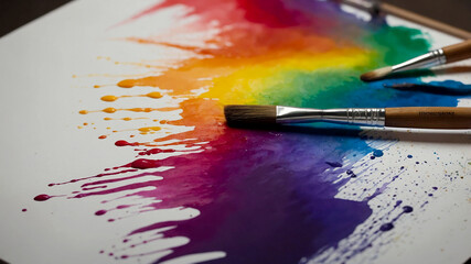 Fototapeta premium The Art of Nature's Palette watercolors starts creating a gradient vibrant rainbow gradient