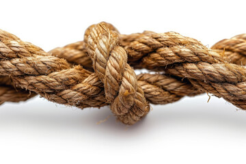 Fototapeta premium Connected concept , Different ropes tied isolate on white with clipping path,generative ai