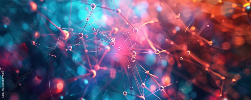 Poster abstract background with colorful bokeh and lines.