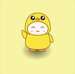 Obraz premium cute baby duck costume vector design illustration line art. Suitable for t-shirt, mug, sticker, etc. Eps 10