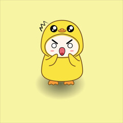 Obraz premium cute baby duck costume vector design illustration line art. Suitable for t-shirt, mug, sticker, etc. Eps 10