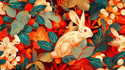 Traditional rabbit laurel lacquerware illustration poster background