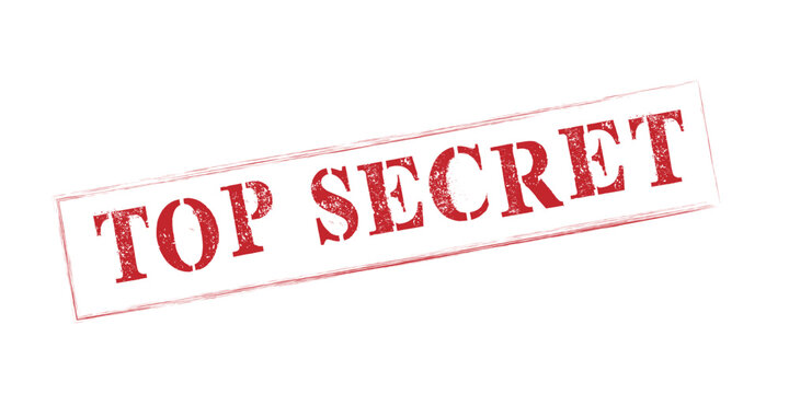 This image features a "Top Secret" stamp in bold red letters with a distressed, grunge effect, implying confidentiality and high security. 