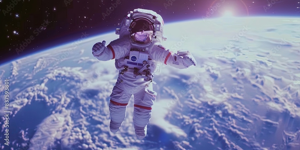 Poster astronaut floating in the depths of outer space - exploring the galaxy and universe in a space suit
