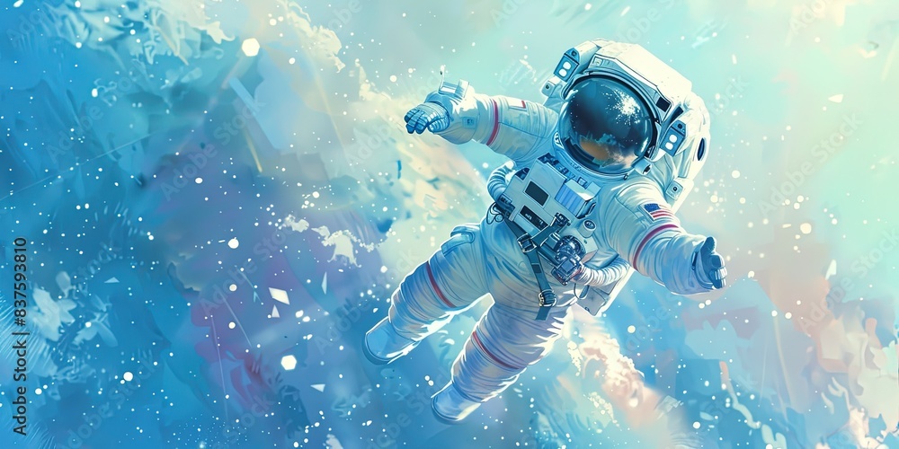 Wall mural astronaut floating in the depths of outer space - exploring the galaxy and universe in a space suit