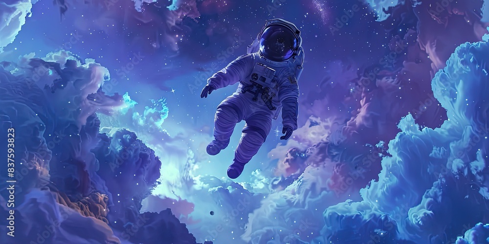 Wall mural astronaut floating in the depths of outer space - exploring the galaxy and universe in a space suit