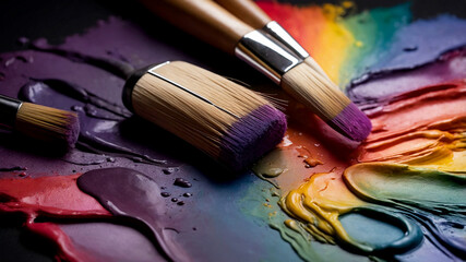 Obraz premium The Art of Nature's Palette watercolors starts creating a gradient vibrant rainbow gradient