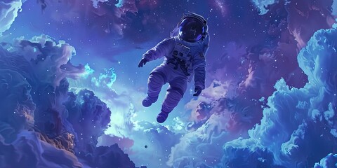 Astronaut floating in the depths of outer space - exploring the galaxy and universe in a space suit
