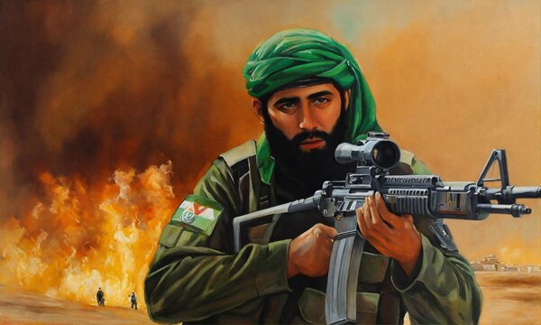 oil painting of a hamas terrorist member