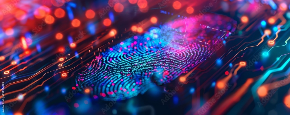 Poster Abstract colorful fingerprint background with glowing lines and shapes.
