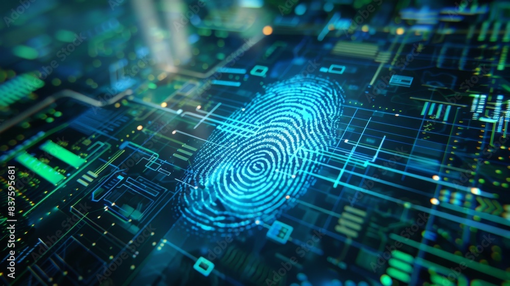 Aufkleber abstract digital fingerprint glowing on a circuit board, representing cybersecurity and digital iden