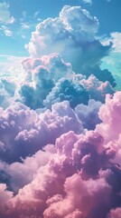 Fototapeta premium Tranquil Skies, Whimsical White and Pink Clouds Adorning the Azure Heavens