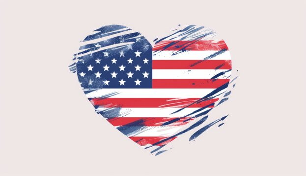 minimalist style shape with text flag day is on June 4th and American national flags have the white stripes in it, around heart symbol for American flag,