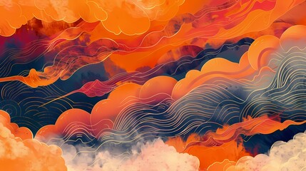 Traditional clouds abstract lacquer illustration poster background