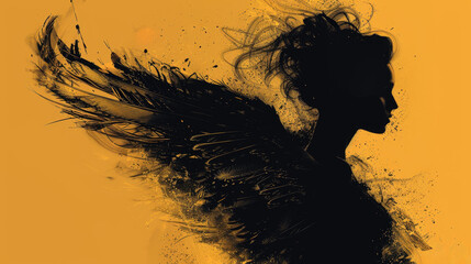 Fototapeta premium Elegant digital art of a woman with bird wings, embodying grace and freedom, created with delicate feathers.