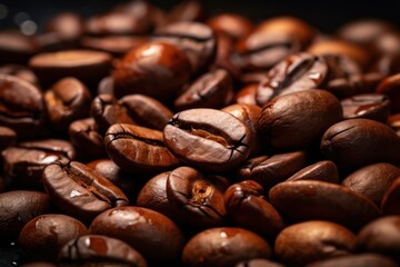 Naklejka premium Pile of Coffee Beans on Table. Generative AI