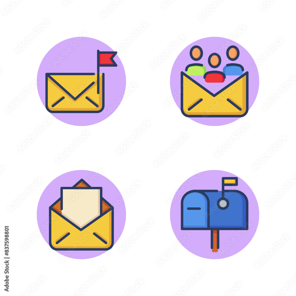 Poster messages and mails line icon set. group correspondence, mass mailing of letters, mailbox, marked imp