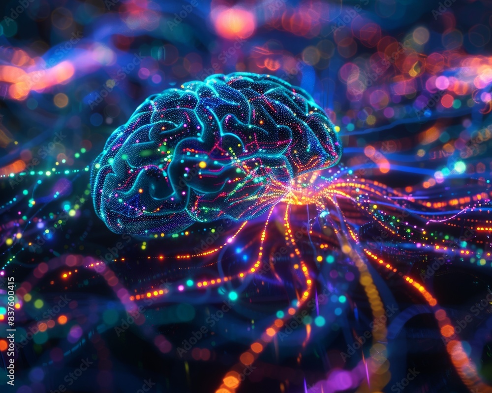 Poster the image is a 3d rendering of a human brain