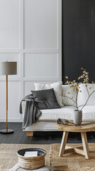 Minimalist living room interiors with elegant decor and natural lighting.
