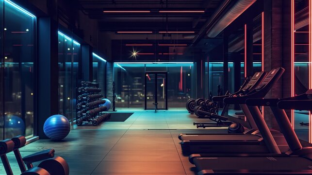 futuristic modern gym with atmospheric neon lights