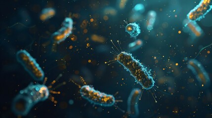 Fototapeta premium A 3D vector depiction of pathogenic bacteria multiplying rapidly, illustrated in dark tones