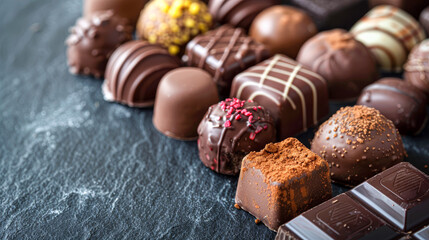 Decadent Array of Artfully Arranged Gourmet Chocolates with Luxurious Textures and Copyspace for Branding