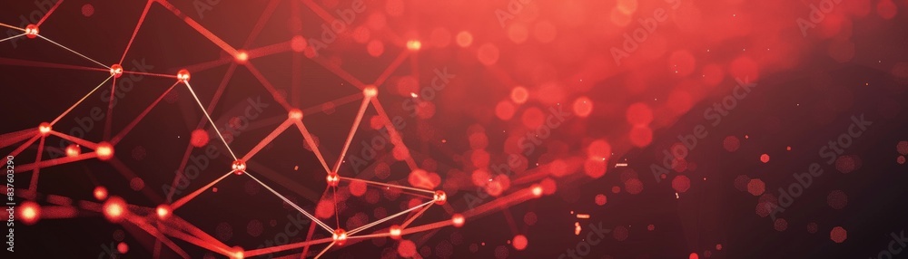 Poster Abstract red neural network. Concept of deep learning, artificial intelligence. 3D rendering.
