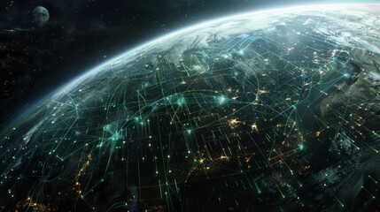 High-tech digital Earth with blue cyber network lines representing global connectivity