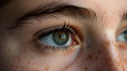 A close-up of a person's face, with dark circles under their eyes and a blank expression, reflecting the mental and physical strain of prolonged screen time.