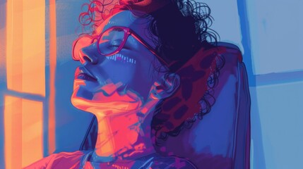 An image of a person with their eyes closed, leaning back in their office chair, with the glow of a computer screen casting shadows on their face.