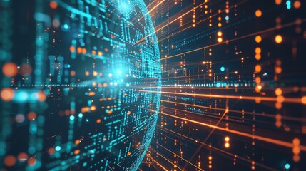 Obraz premium High-tech digital Earth with blue cyber network lines representing global connectivity